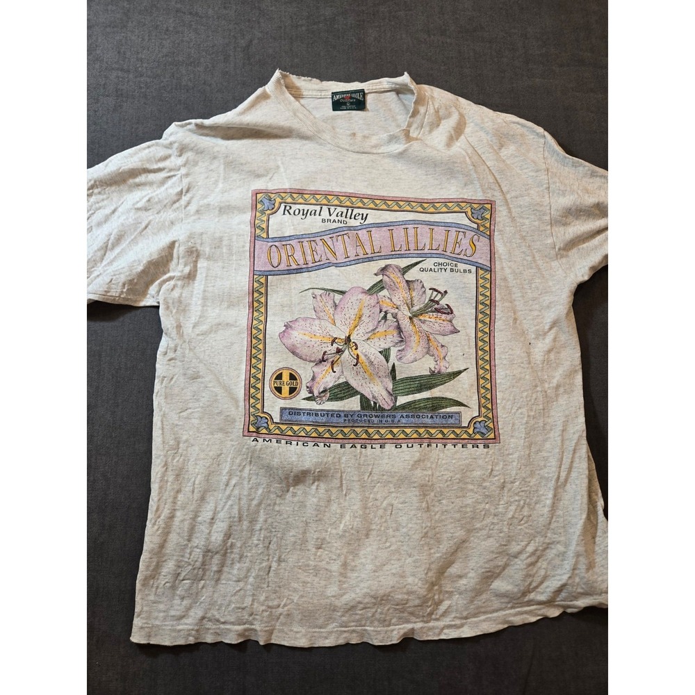 Vtg American Eagle T-Shirt Womens L Oriental Lilies Floral Graphic Made In USA